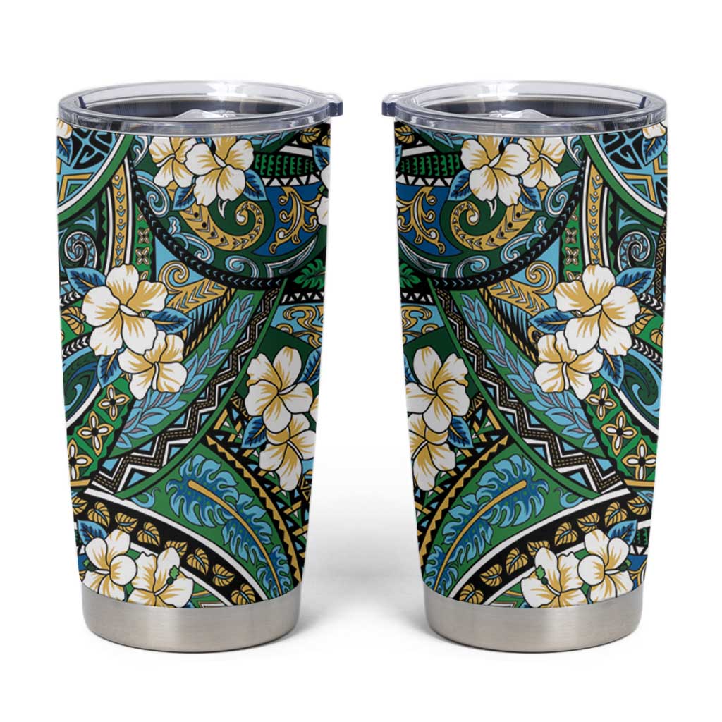 Polynesian Hibiscus Tropical Green Floral Tumbler Cup Tribal Pattern - Polynesian Pride