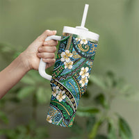 Polynesian Hibiscus Tropical Green Floral Tumbler With Handle Tribal Pattern - Polynesian Pride