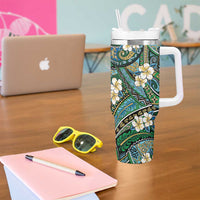 Polynesian Hibiscus Tropical Green Floral Tumbler With Handle Tribal Pattern - Polynesian Pride