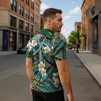 Polynesian Hibiscus Tropical Green Floral Zipper Polo Shirt Tribal Pattern - Polynesian Pride