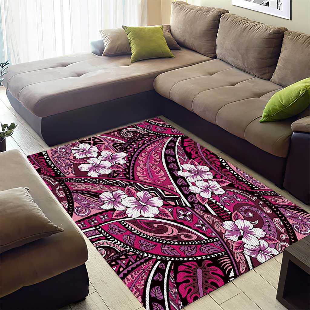 Polynesian Hibiscus Tropical Pink Floral Area Rug Tribal Pattern - Polynesian Pride