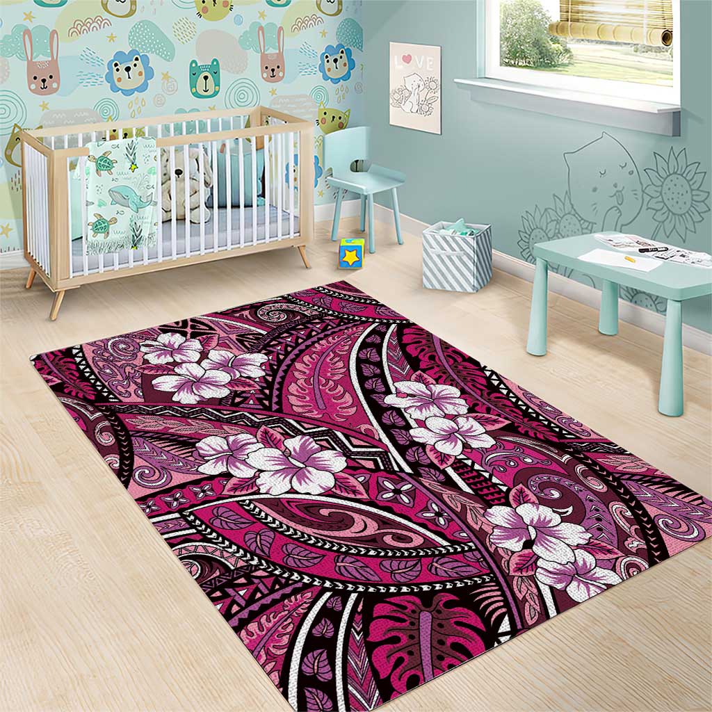 Polynesian Hibiscus Tropical Pink Floral Area Rug Tribal Pattern - Polynesian Pride