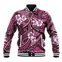Polynesian Hibiscus Tropical Pink Floral Baseball Jacket Tribal Pattern - Polynesian Pride
