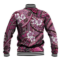 Polynesian Hibiscus Tropical Pink Floral Baseball Jacket Tribal Pattern - Polynesian Pride