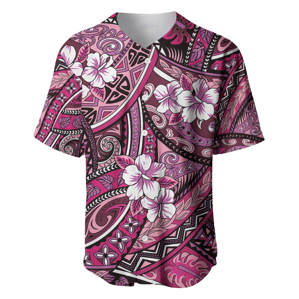 Polynesian Hibiscus Tropical Pink Floral Baseball Jersey Tribal Pattern - Polynesian Pride