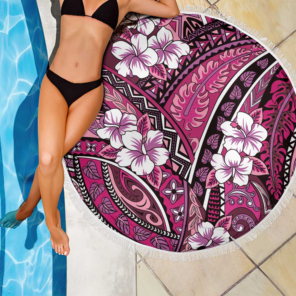 Polynesian Hibiscus Tropical Pink Floral Beach Blanket Tribal Pattern - Polynesian Pride