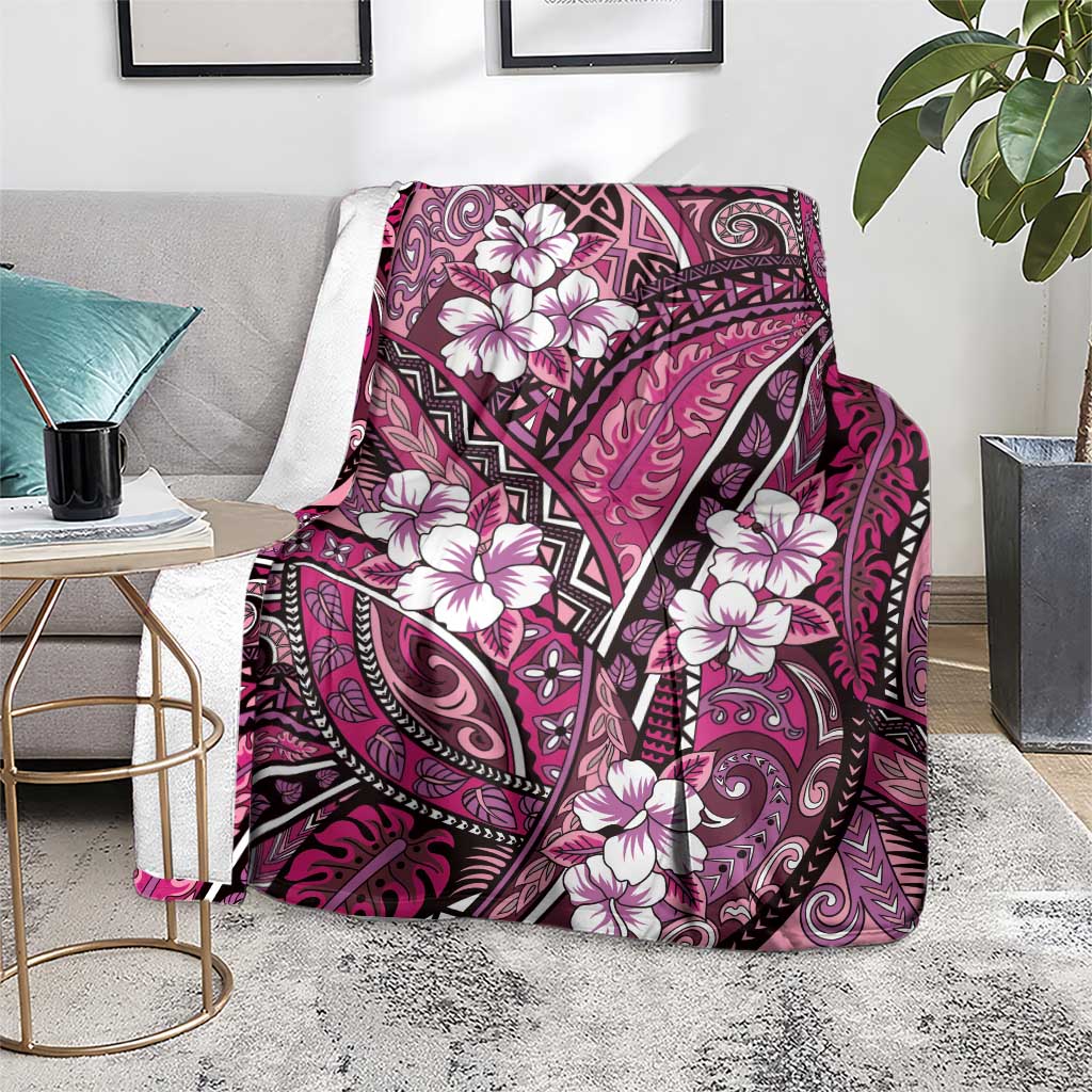 Polynesian Hibiscus Tropical Pink Floral Blanket Tribal Pattern - Polynesian Pride