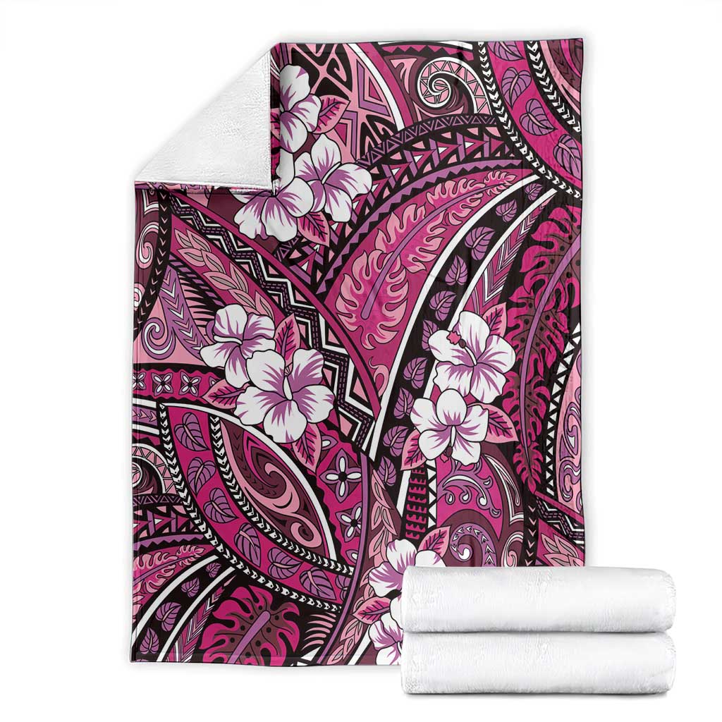 Polynesian Hibiscus Tropical Pink Floral Blanket Tribal Pattern - Polynesian Pride