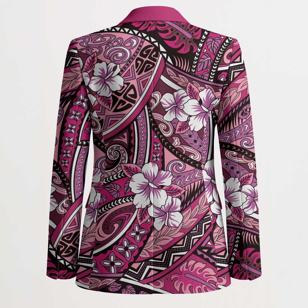 Polynesian Hibiscus Tropical Pink Floral Blazer Tribal Pattern - Polynesian Pride