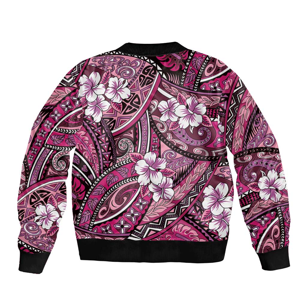 Polynesian Hibiscus Tropical Pink Floral Bomber Jacket Tribal Pattern - Polynesian Pride