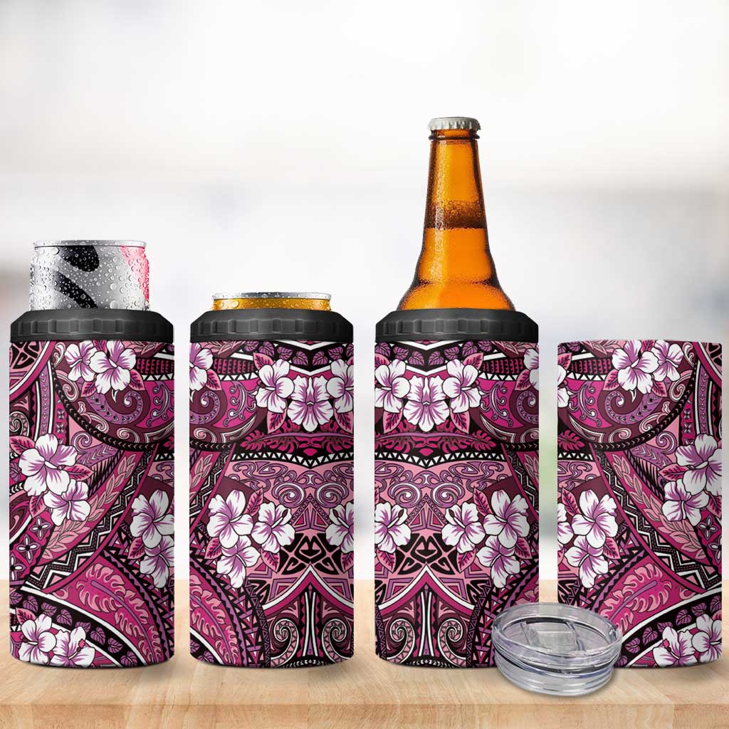 Polynesian Hibiscus Tropical Pink Floral 4 in 1 Can Cooler Tumbler Tribal Pattern - Polynesian Pride