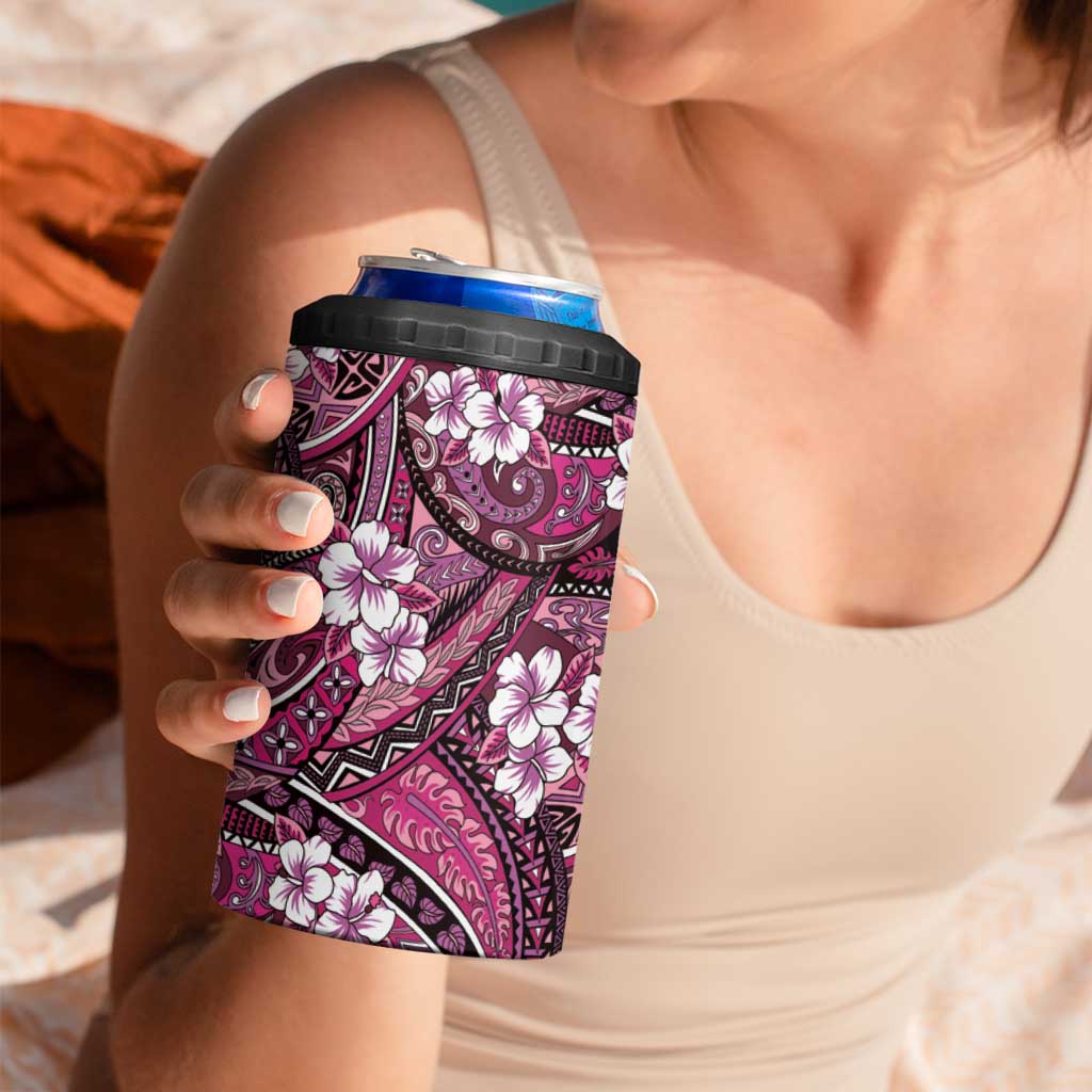 Polynesian Hibiscus Tropical Pink Floral 4 in 1 Can Cooler Tumbler Tribal Pattern - Polynesian Pride