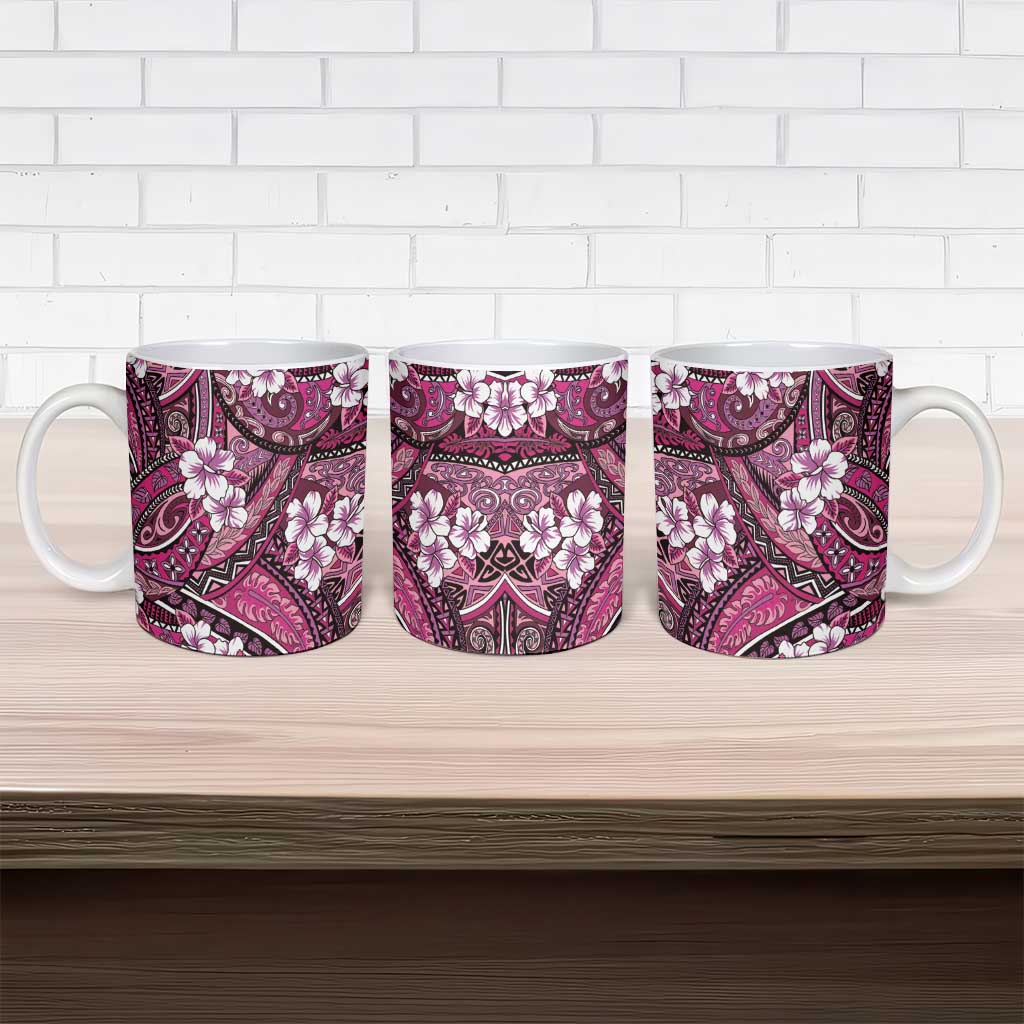 Polynesian Hibiscus Tropical Pink Floral Ceramic Mug Tribal Pattern - Polynesian Pride