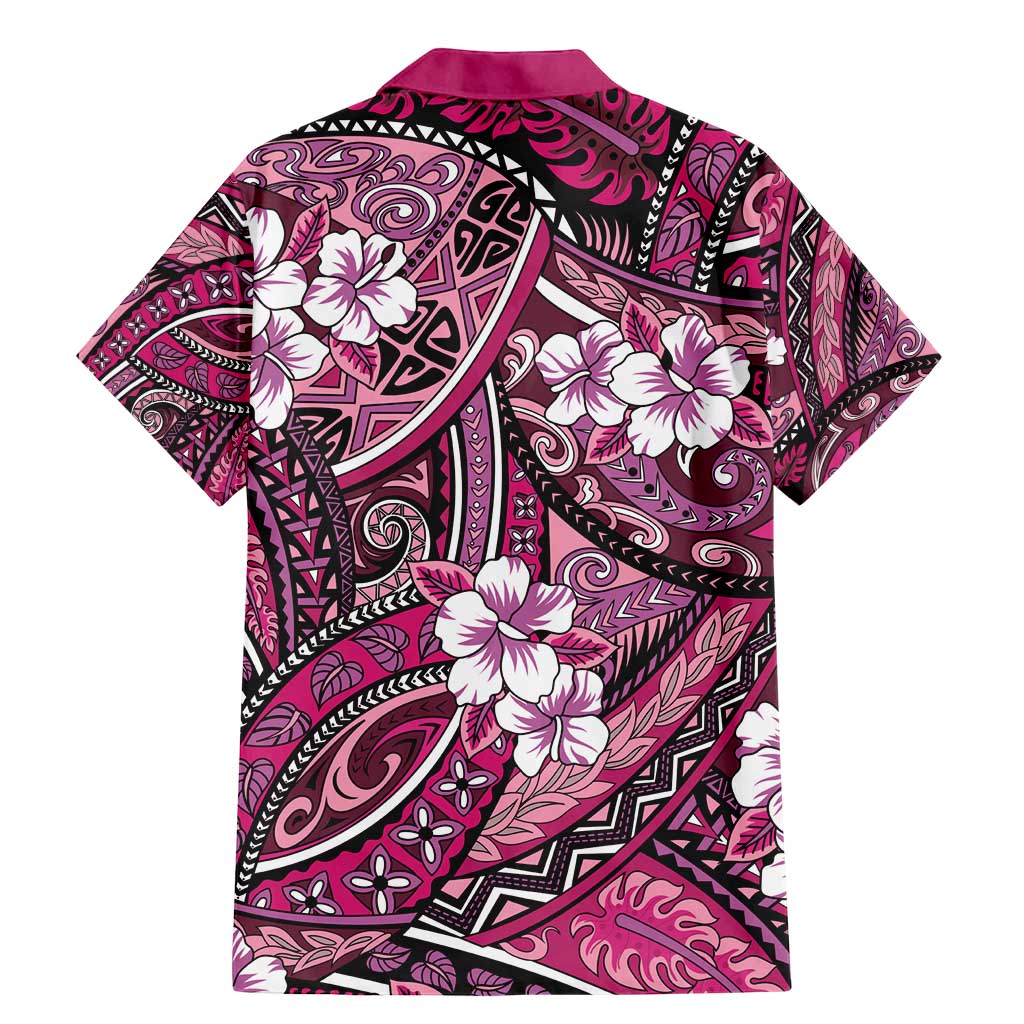 Polynesian Hibiscus Tropical Pink Floral Family Matching Mermaid Dress and Hawaiian Shirt Tribal Pattern - Polynesian Pride