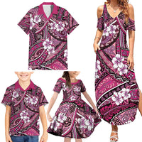 Polynesian Hibiscus Tropical Pink Floral Family Matching Summer Maxi Dress and Hawaiian Shirt Tribal Pattern - Polynesian Pride