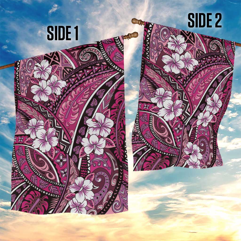 Polynesian Hibiscus Tropical Pink Floral Garden Flag Tribal Pattern - Polynesian Pride