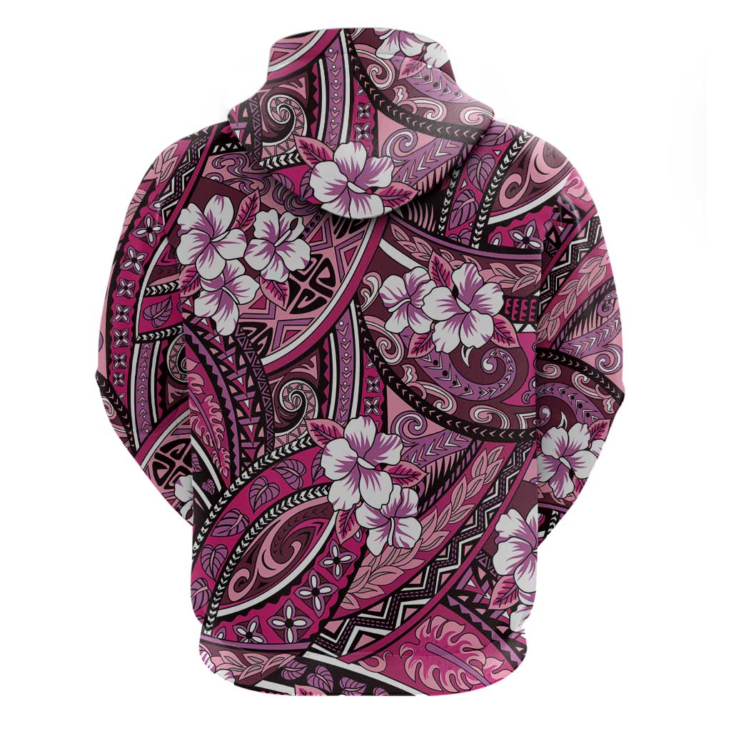 Polynesian Hibiscus Tropical Pink Floral Hoodie Tribal Pattern - Polynesian Pride