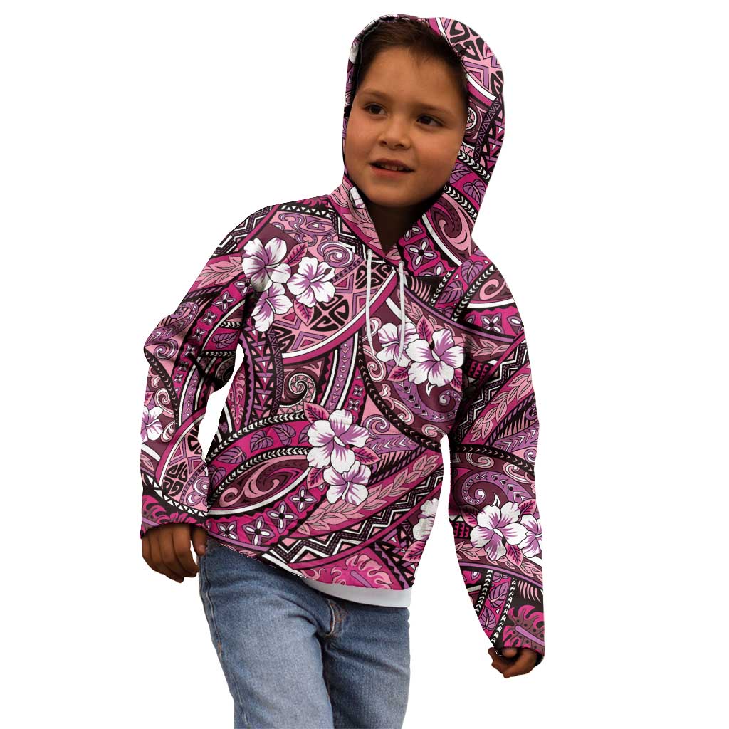 Polynesian Hibiscus Tropical Pink Floral Kid Hoodie Tribal Pattern - Polynesian Pride