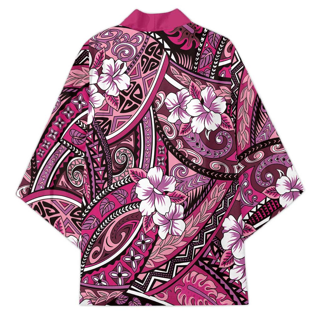 Polynesian Hibiscus Tropical Pink Floral Kimono Tribal Pattern - Polynesian Pride