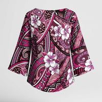 Polynesian Hibiscus Tropical Pink Floral Kimono Sleeve Blouse Tribal Pattern - Polynesian Pride