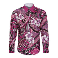 Polynesian Hibiscus Tropical Pink Floral Long Sleeve Button Shirt Tribal Pattern - Polynesian Pride