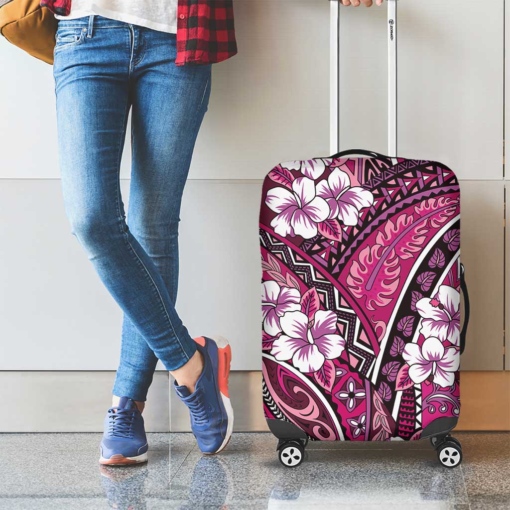 Polynesian Hibiscus Tropical Pink Floral Luggage Cover Tribal Pattern - Polynesian Pride