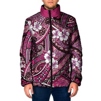 Polynesian Hibiscus Tropical Pink Floral Padded Jacket Tribal Pattern - Polynesian Pride