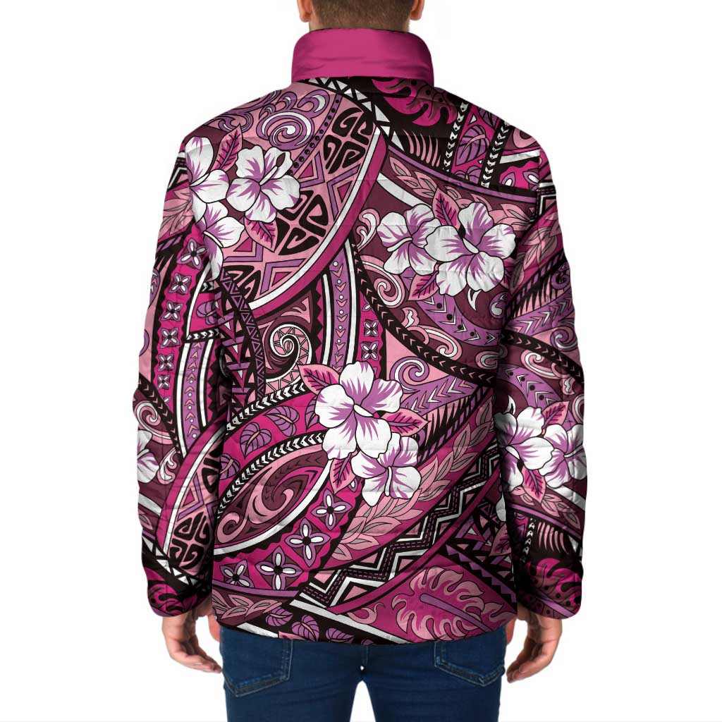 Polynesian Hibiscus Tropical Pink Floral Padded Jacket Tribal Pattern - Polynesian Pride