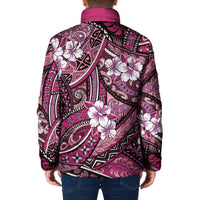 Polynesian Hibiscus Tropical Pink Floral Padded Jacket Tribal Pattern - Polynesian Pride