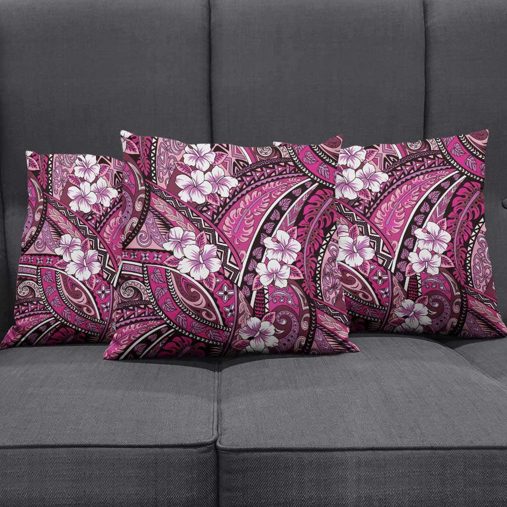 Polynesian Hibiscus Tropical Pink Floral Pillow Cover Tribal Pattern - Polynesian Pride