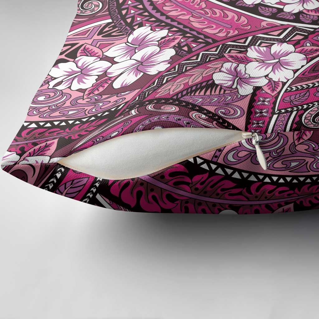 Polynesian Hibiscus Tropical Pink Floral Pillow Cover Tribal Pattern - Polynesian Pride