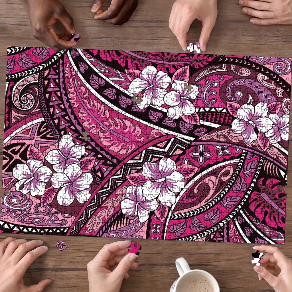 Polynesian Hibiscus Tropical Pink Floral Puzzle Tribal Pattern - Polynesian Pride