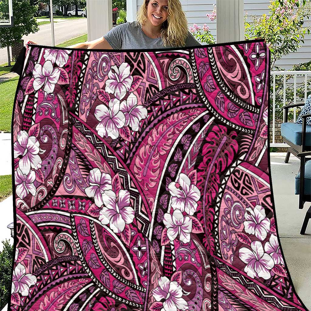 Polynesian Hibiscus Tropical Pink Floral Quilt Tribal Pattern - Polynesian Pride