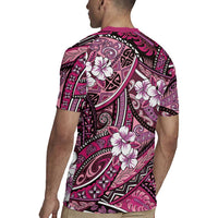 Polynesian Hibiscus Tropical Pink Floral Rugby Jersey Tribal Pattern - Polynesian Pride