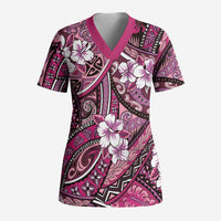 Polynesian Hibiscus Tropical Pink Floral Scrub Top Tribal Pattern - Polynesian Pride