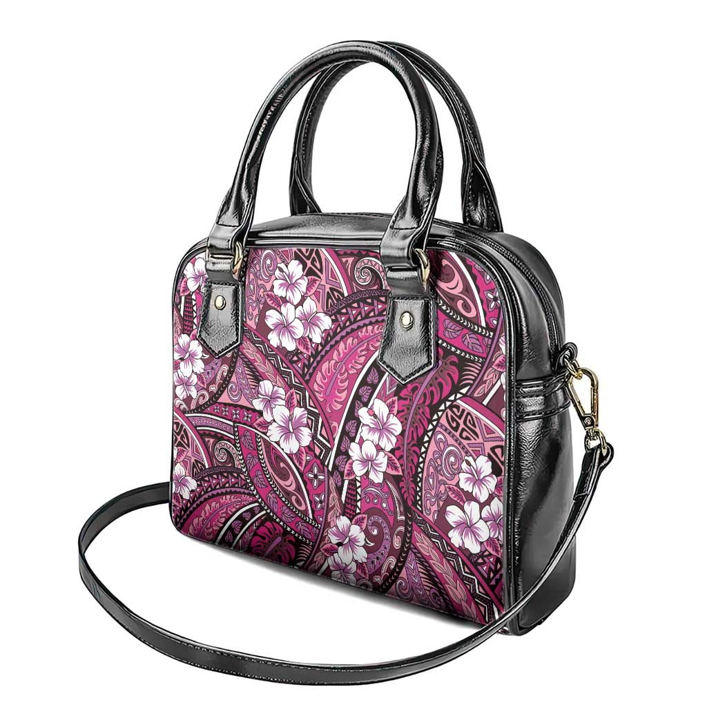 Polynesian Hibiscus Tropical Pink Floral Shoulder Handbag Tribal Pattern - Polynesian Pride