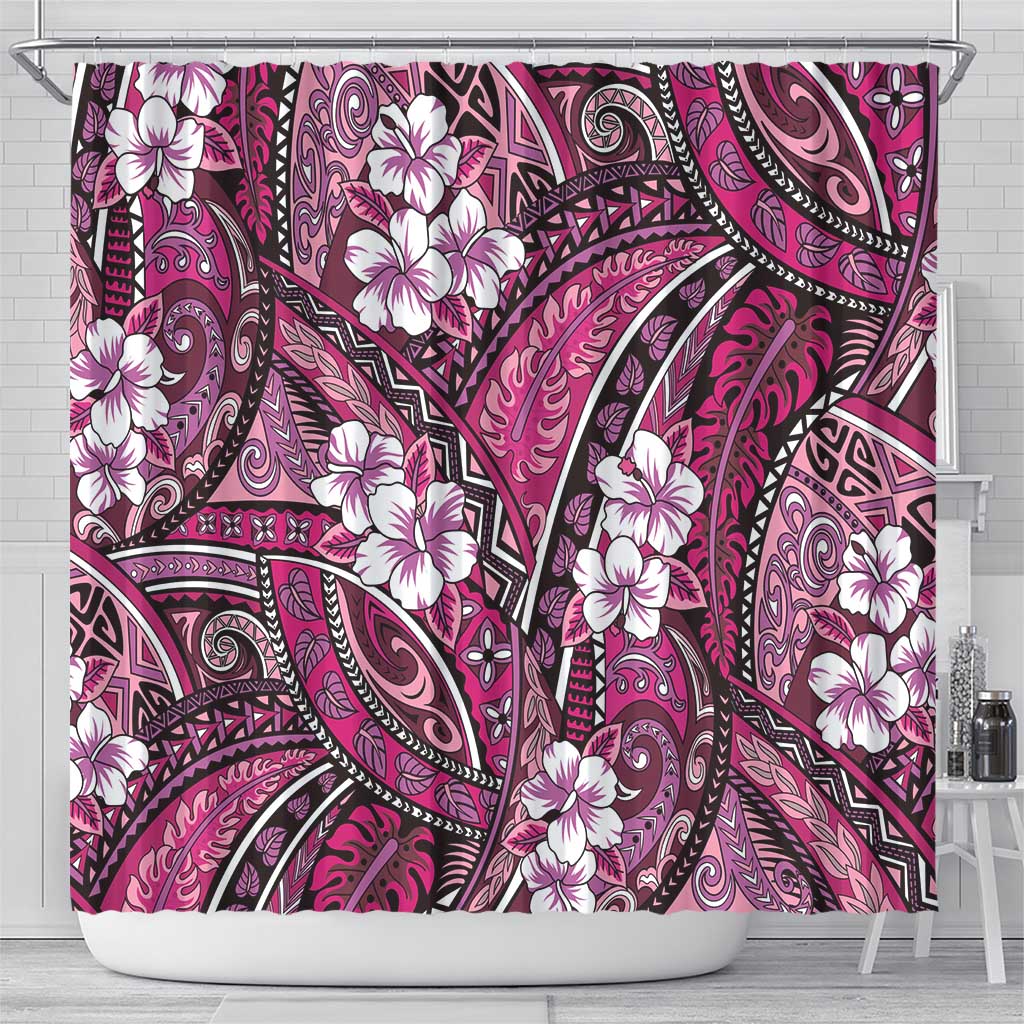 Polynesian Hibiscus Tropical Pink Floral Shower Curtain Tribal Pattern - Polynesian Pride