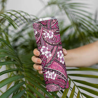 Polynesian Hibiscus Tropical Pink Floral Skinny Tumbler Tribal Pattern - Polynesian Pride