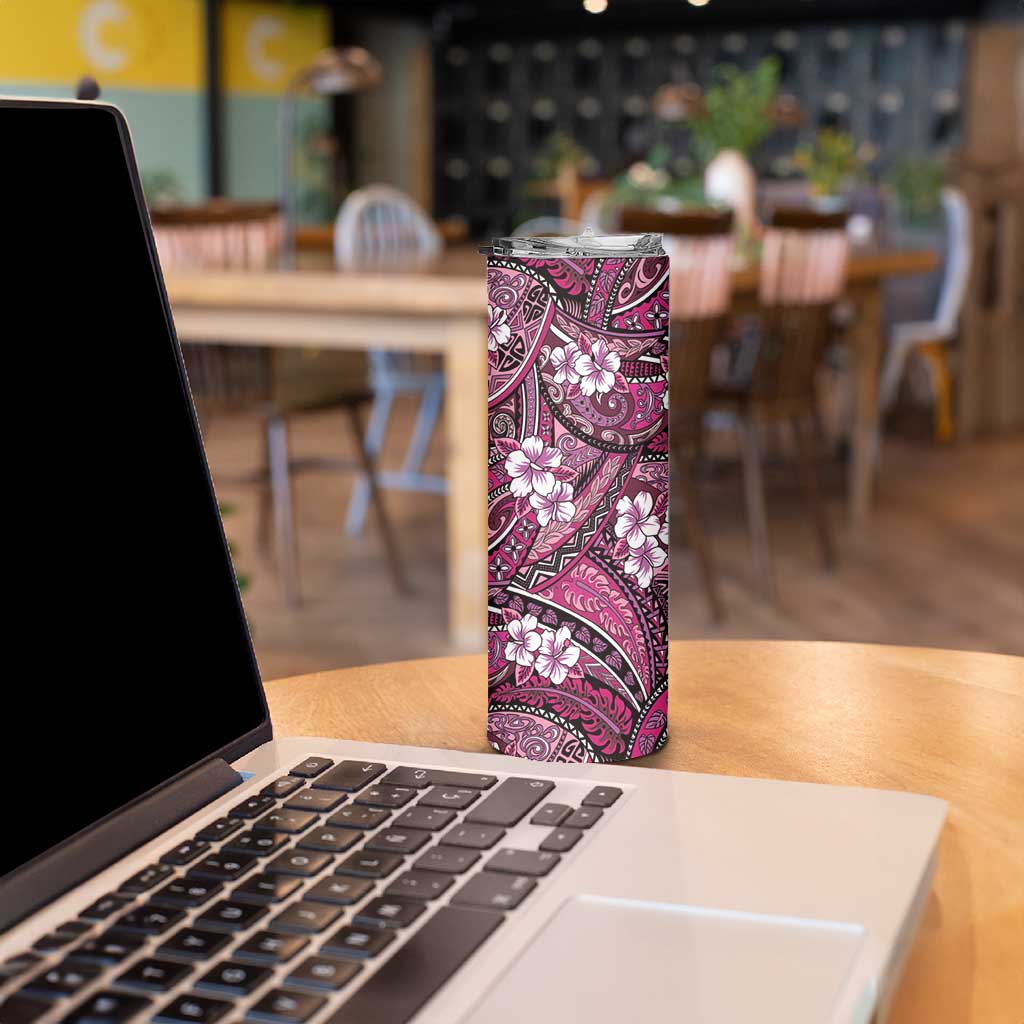 Polynesian Hibiscus Tropical Pink Floral Skinny Tumbler Tribal Pattern - Polynesian Pride
