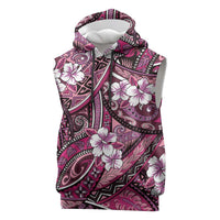 Polynesian Hibiscus Tropical Pink Floral Sleeveless Hoodie Tribal Pattern - Polynesian Pride