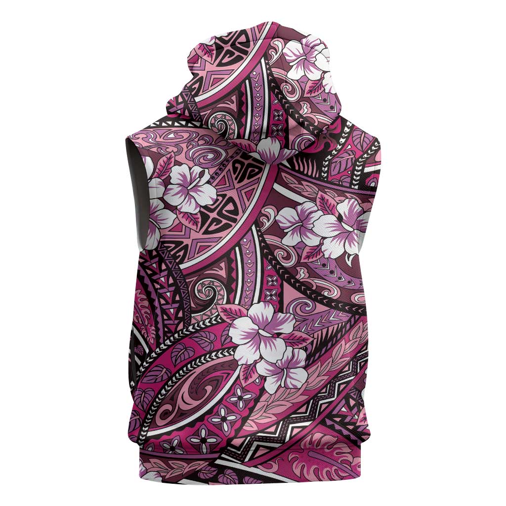Polynesian Hibiscus Tropical Pink Floral Sleeveless Hoodie Tribal Pattern - Polynesian Pride