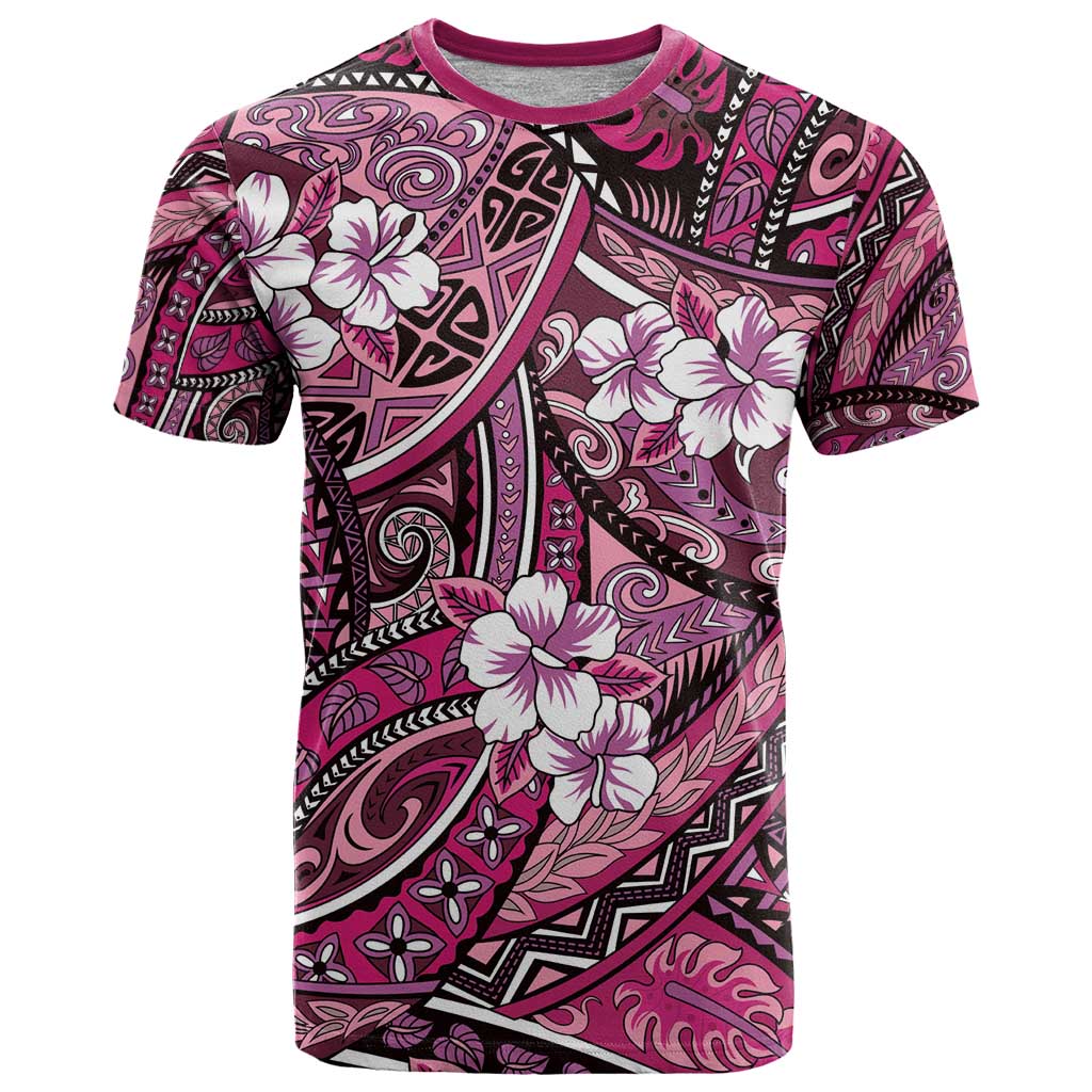 Polynesian Hibiscus Tropical Pink Floral T Shirt Tribal Pattern - Polynesian Pride