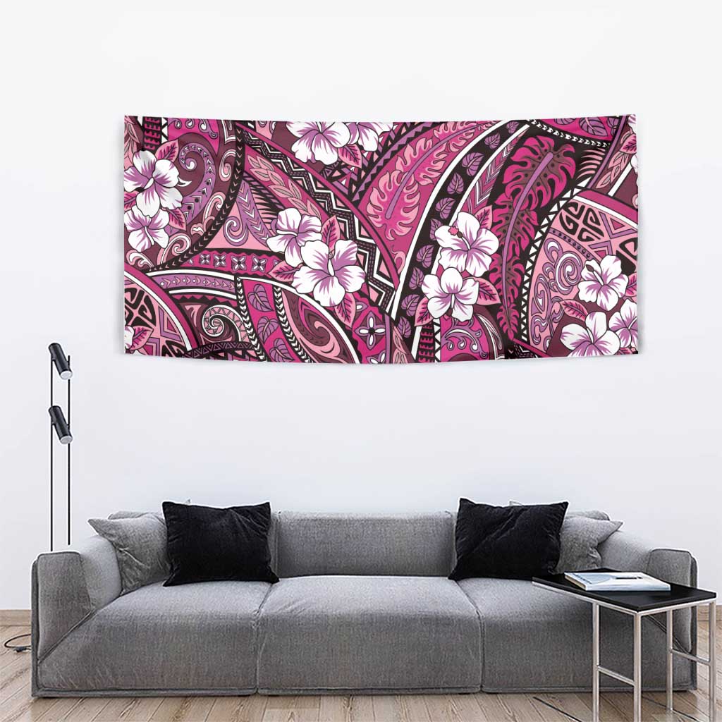 Polynesian Hibiscus Tropical Pink Floral Tapestry Tribal Pattern - Polynesian Pride