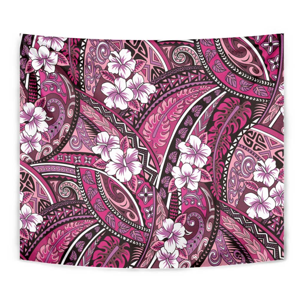 Polynesian Hibiscus Tropical Pink Floral Tapestry Tribal Pattern - Polynesian Pride
