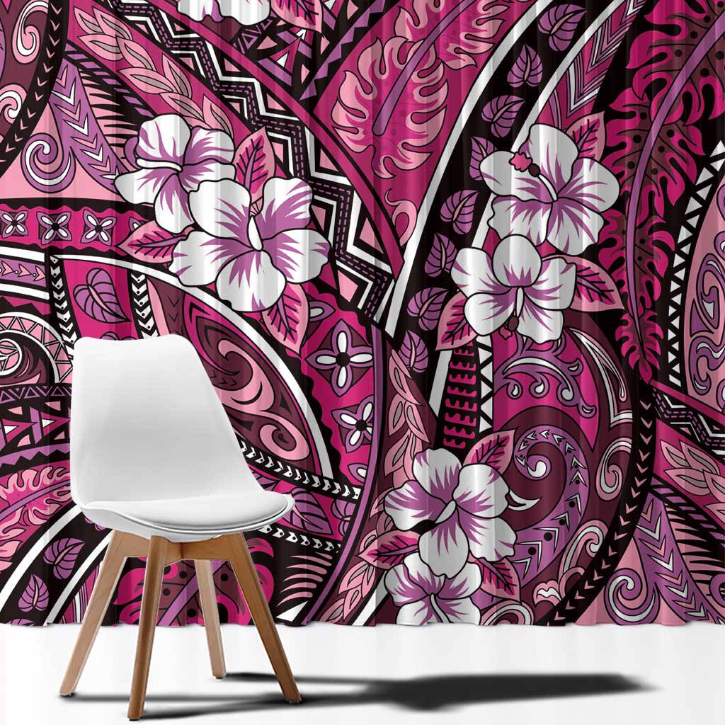 Polynesian Hibiscus Tropical Pink Floral Window Curtain Tribal Pattern - Polynesian Pride