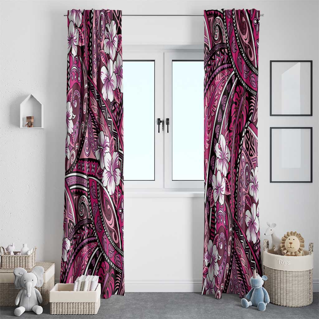 Polynesian Hibiscus Tropical Pink Floral Window Curtain Tribal Pattern - Polynesian Pride