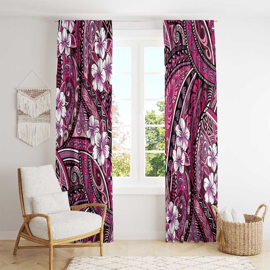 Polynesian Hibiscus Tropical Pink Floral Window Curtain Tribal Pattern - Polynesian Pride