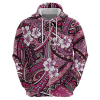 Polynesian Hibiscus Tropical Pink Floral Zip Hoodie Tribal Pattern - Polynesian Pride