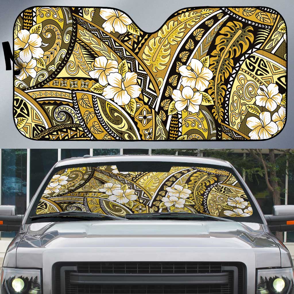 Polynesian Hibiscus Tropical Yellow Floral Auto Sun Shade Tribal Pattern - Polynesian Pride