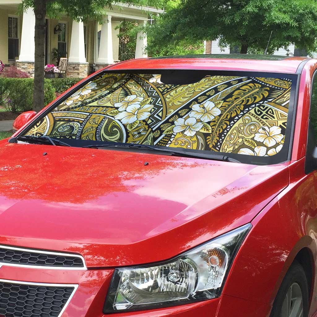 Polynesian Hibiscus Tropical Yellow Floral Auto Sun Shade Tribal Pattern - Polynesian Pride